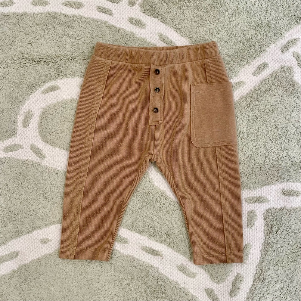 Zara Ribbed Knit Button Front Sweater Jogger Pants in Camel Brown - 12-18 Months